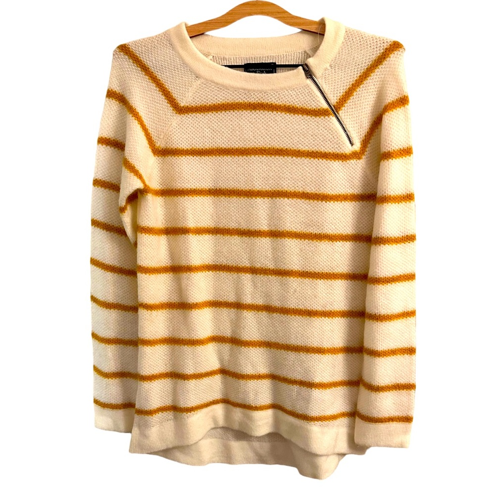 Abercrombie & Fitch Mustard Gold Striped Zipper Neck Knit Sweater Size Small
